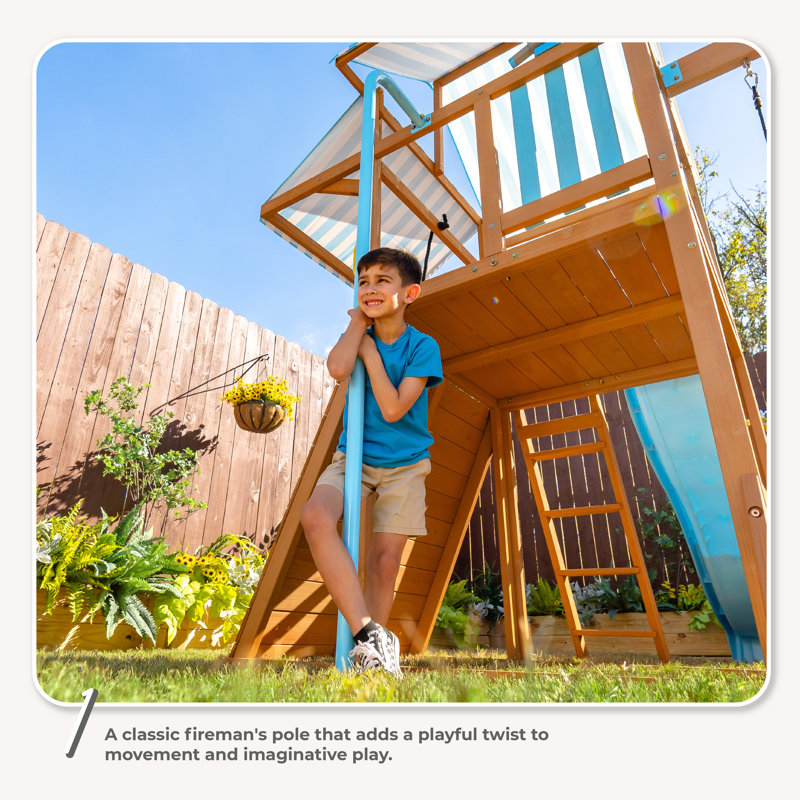 Teamson Kids Laguna Outdoor Wooden Swing Set With Slide & Rock